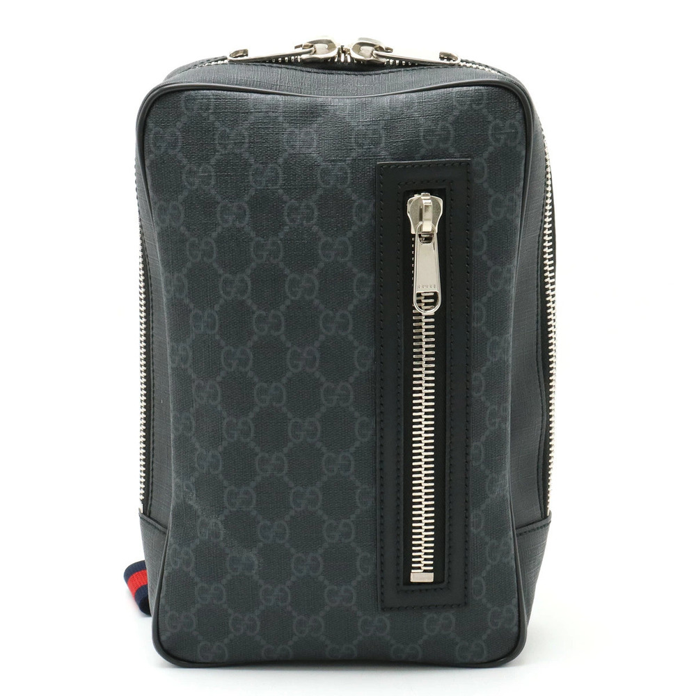 Gucci Soft GG Supreme Sling Backpack Web Stripe Belt Bag Leather Black
